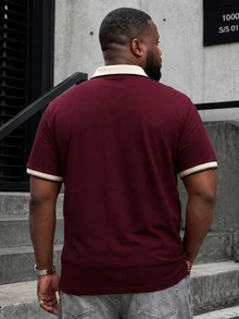 Ethos Form Men Plus Size Pique Knit Embroidered Casual Short Sleeve Formal Polo Shirt, Ceremony - Burgundy - View 2