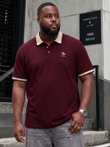 Ethos Form Men Plus Size Pique Knit Embroidered Casual Short Sleeve Formal Polo Shirt, Ceremony - Burgundy - View 1