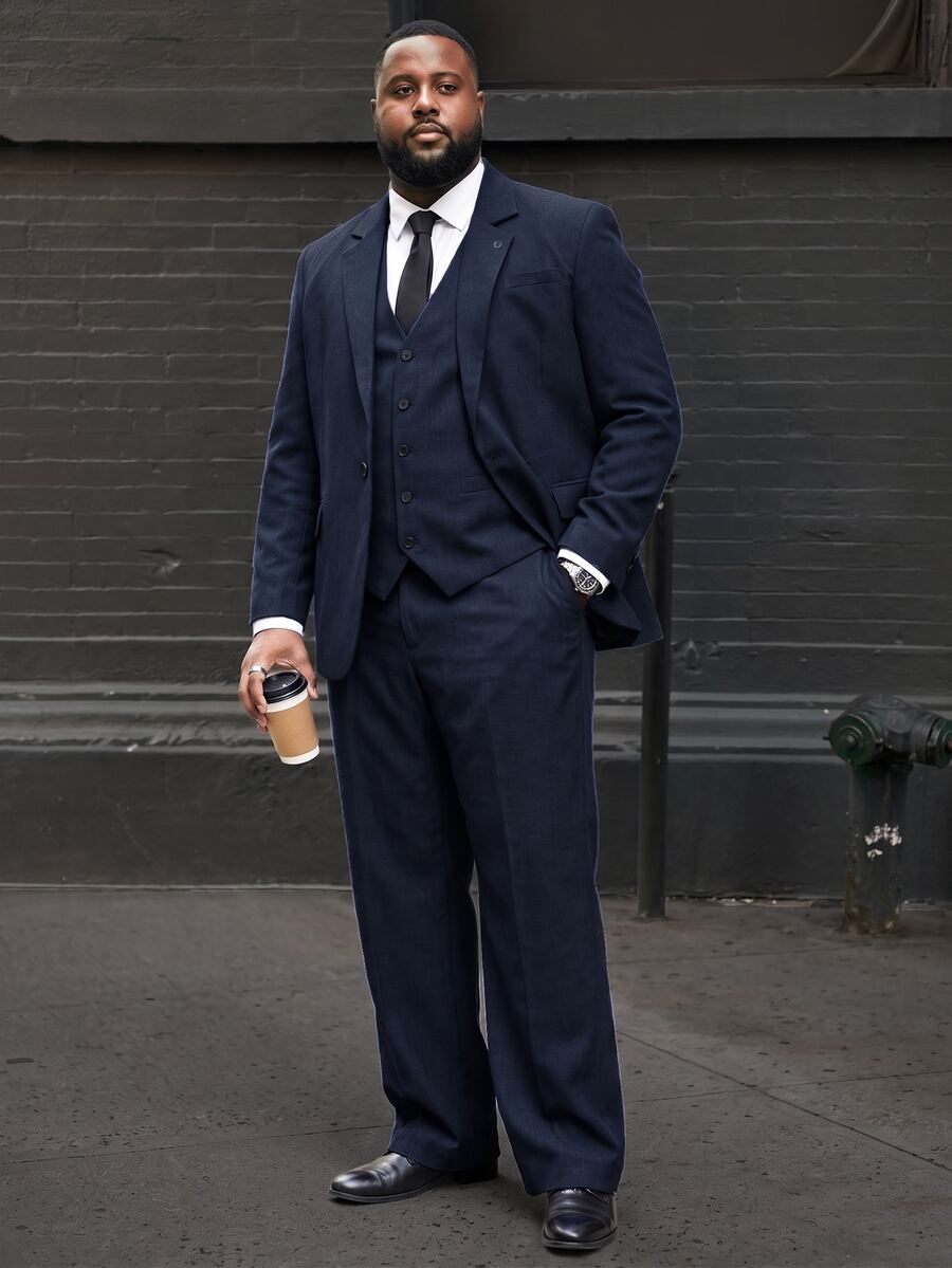 Ethos Form Men Plus Size 3pcs Business Commute Blazer, Waistcoat And Pants Suit Set Navy Blue Suit Set, Formal, Ceremony - Royal Blue - View 1