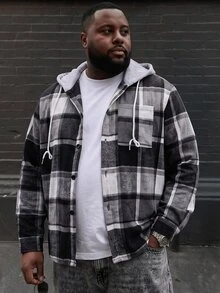 Ethos Form Men Plus Size Plaid Drawstring Hooded Outing Casual Shacket No T-Shirt, Boyfriend Gifts , Fall - Multicolor - View 3