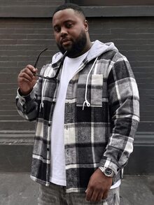 Ethos Form Men Plus Size Plaid Drawstring Hooded Outing Casual Shacket No T-Shirt, Boyfriend Gifts , Fall - Multicolor - View 1