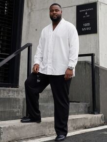 Ethos Form Men Plus Size Casual Solid Color Shirt, Fall, Long Sleeve Top, Formal - White - View 4