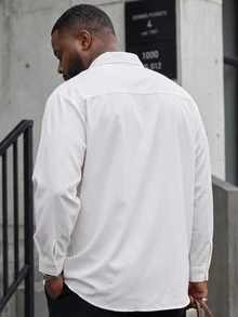 Ethos Form Men Plus Size Casual Solid Color Shirt, Fall, Long Sleeve Top, Formal - White - View 2