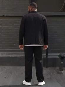 Ethos Form 男士大尺碼素色西裝外套與長褲套裝，正式，儀式 - 黑色 - 查看 2