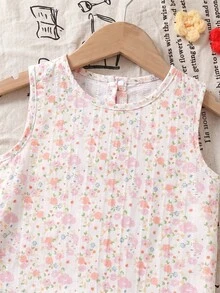 SHEIN 2件組少女花卉無袖上衣與寬鬆休閒長褲套裝，兒童兩件套，女孩花卉套裝，女孩兩件套，兒童花卉套裝，幼兒女孩服裝，女孩洋裝套裝，復古風格童裝，嬰兒女孩洋裝套裝，花卉洋裝套裝，女孩蝴蝶結 - 彩色 - 查看 5