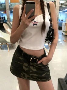 DAZY Women's Summer Casual Camouflage Print Denim Skort - Army Green - View 4