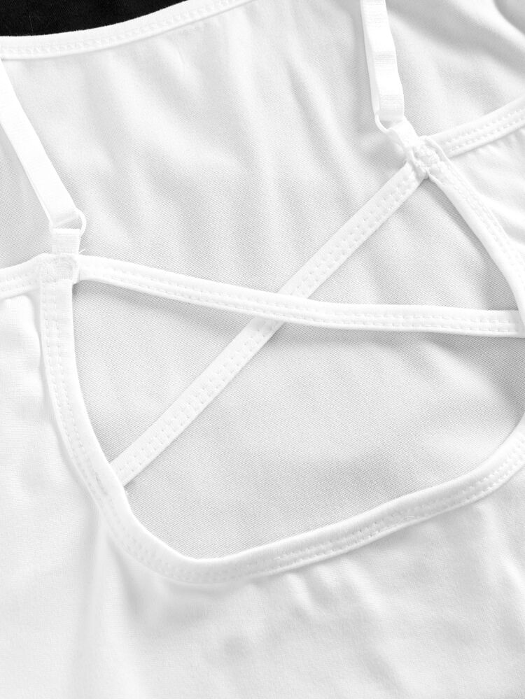 SHEIN Teen Girl Teen Girls Undershirt Simple Comfortable Skin-Friendly Snug Fit Camisole Lingerie 2pcs Set, Suitable For Daily Wear - Black and White - View 5