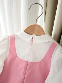 SHEIN Young Girls Fashion Faux Pearl Decor Ruffle Hem Dress Back-To-School Pink Dresses Shirt Dresses - Multicolor - View 8