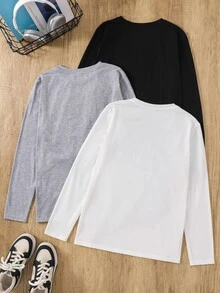 SHEIN Teenager Jungen 3er T-Shirt Multipack, vielseitige Langarm Kleidung Schulanfang Herbst/Winter - Verschiedenfarbig - Übersicht 2