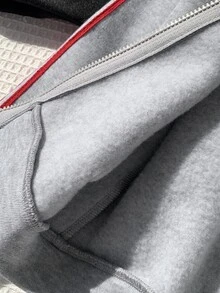 SHEIN 中性嬰兒男/女童 2件組秋冬保暖內裡加厚立領織帶夾克套裝 多件式街頭風 - 灰色 - 查看 6