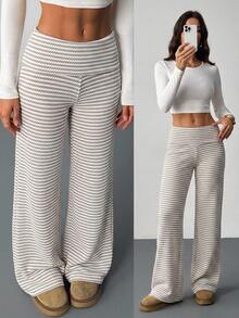 SHEIN Tall بنطال نسائي كاجوال باللون الكاكي مخطط للعمل والترفيه - كاكي - مشاهدة 4