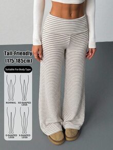 SHEIN Tall بنطال نسائي كاجوال باللون الكاكي مخطط للعمل والترفيه - كاكي - مشاهدة 1