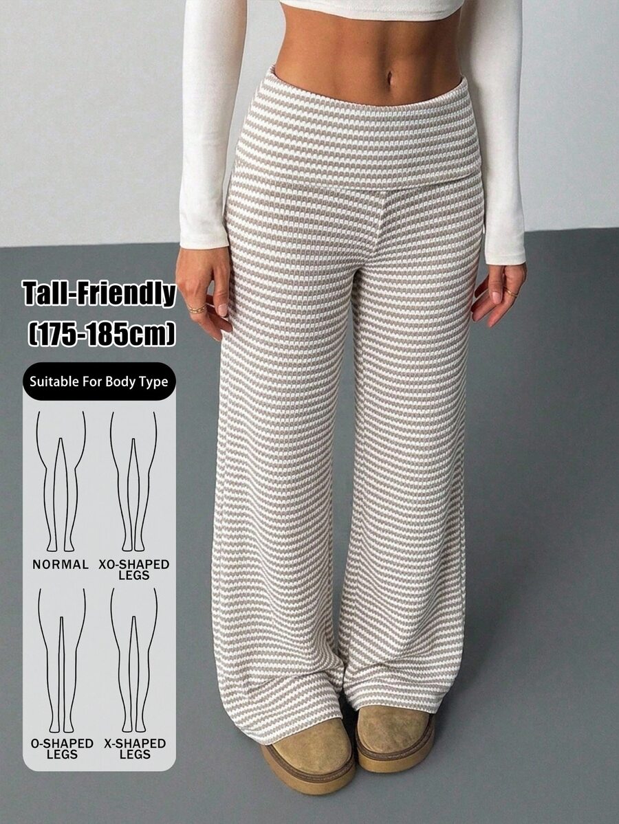 SHEIN Tall بنطال نسائي كاجوال باللون الكاكي مخطط للعمل والترفيه - كاكي - مشاهدة 1