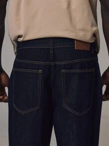 Musero Lose Fit Dark Denim Jeans Contrast Stitching Button Closure Spring Summer Essentials - Blue - View 6