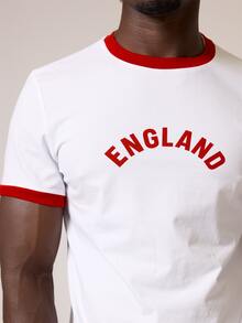Musero England Muscle Fit Ringer Tshirt Contrast Neck And Sleeve Detail Spring Summer Essentials - White - View 1