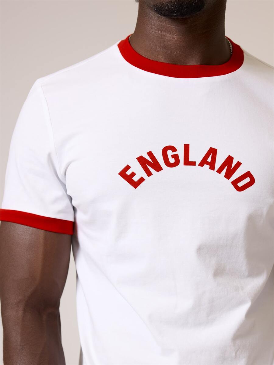 Musero England Muscle Fit Ringer Tshirt Contrast Neck And Sleeve Detail Spring Summer Essentials - White - View 1