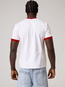 Musero England Muscle Fit Ringer Tshirt Contrast Neck And Sleeve Detail Spring Summer Essentials - White - View 4