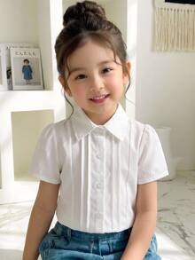 Girls' White Short Sleeve Shirt, Back To School, Daily Wear, Outings - White - View 10