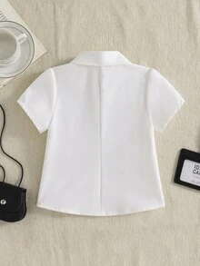 Girls' White Short Sleeve Shirt, Back To School, Daily Wear, Outings - White - View 6