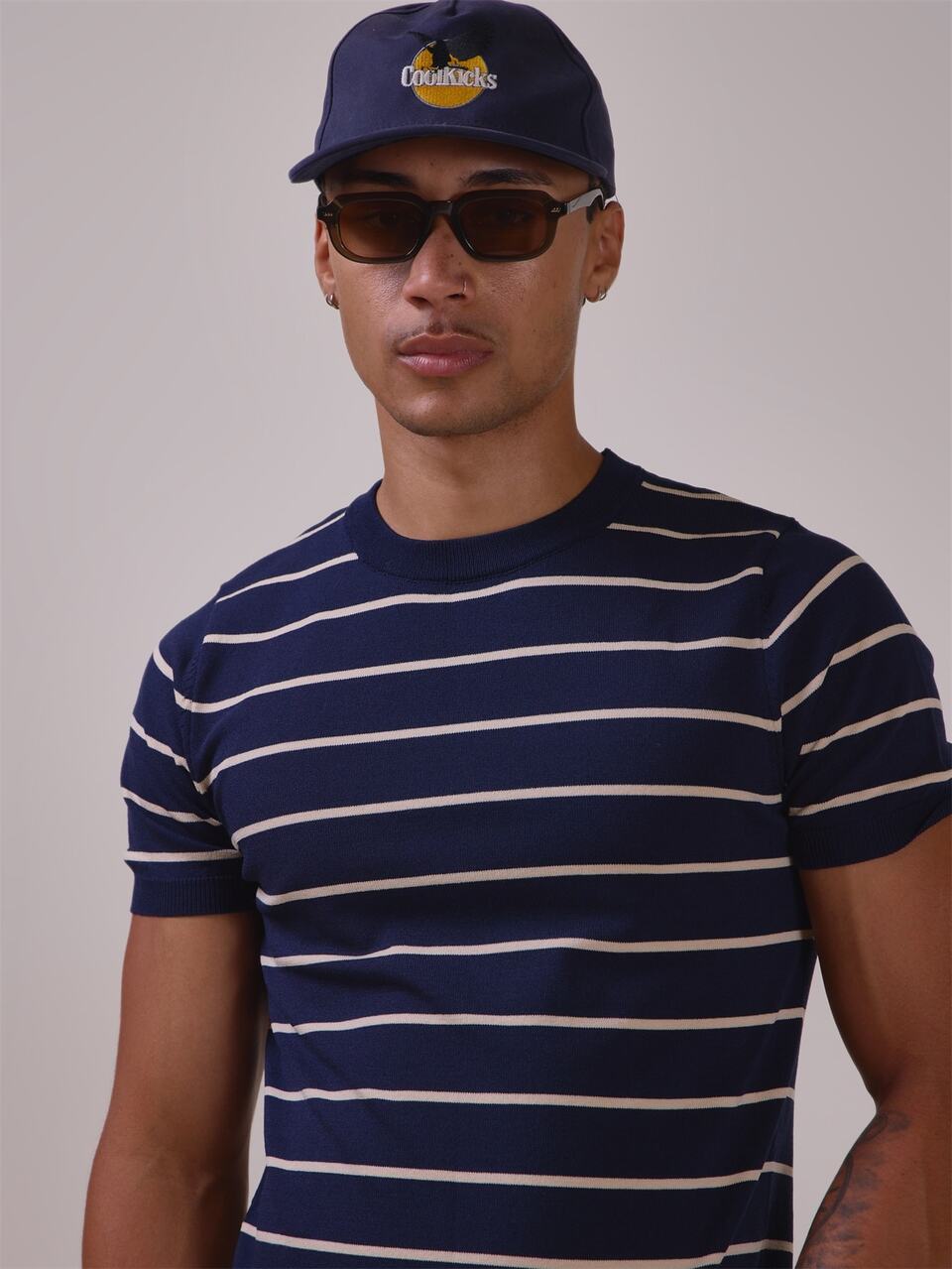 Muscle Fit Stripe Crew Neck Lightweight Knit Top Spring Summer Essentials