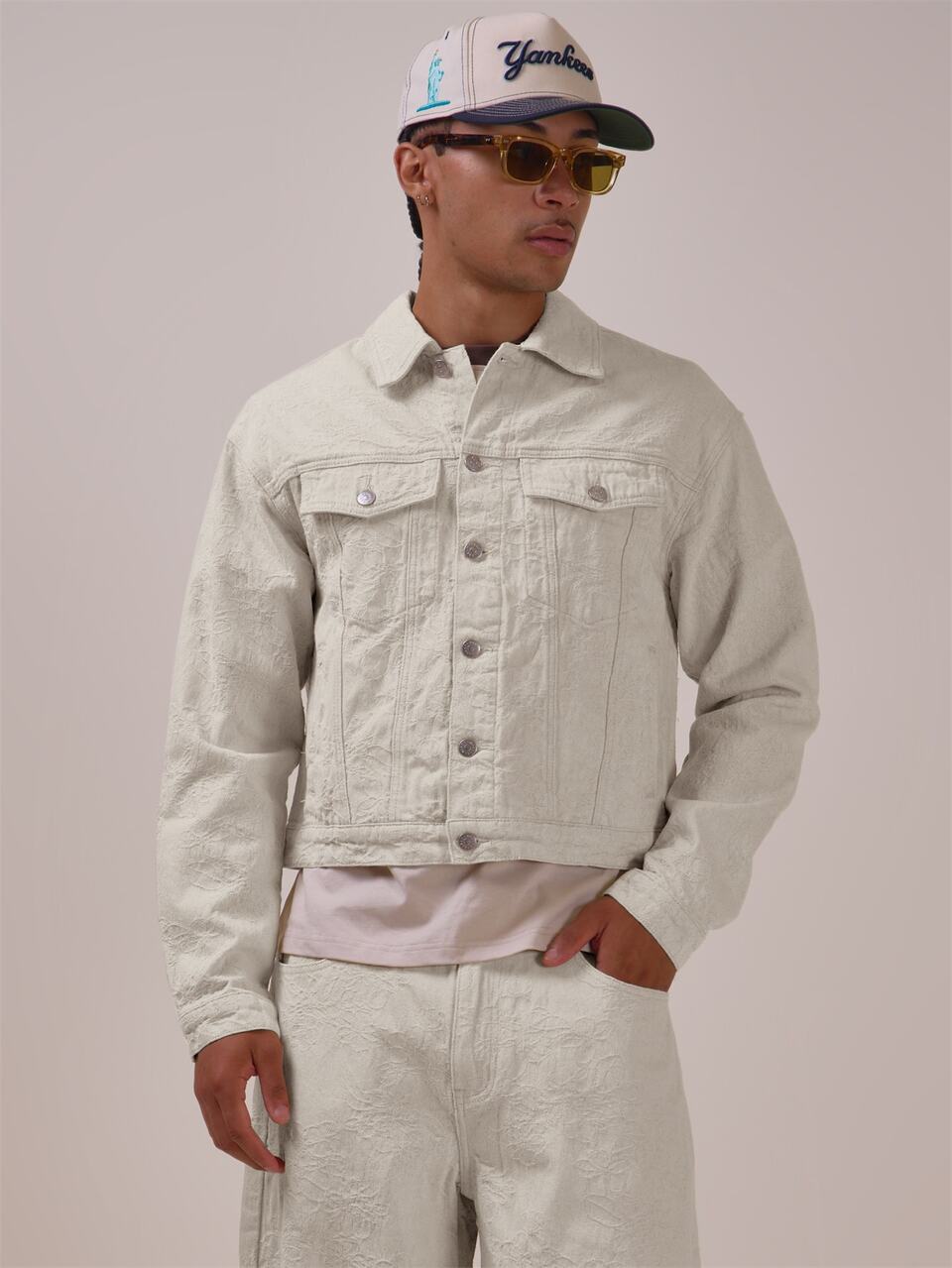 Oversized Loose Fitting Denim Jakcet In Textured Print Spring Summer Essentials Co Ord Jacket  Only
