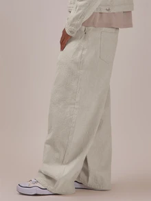 Musero Oversized Loose Fitting Denim Jean In Textured Print Spring Summer Essentials Co Ord Trousers Only - White - View 3
