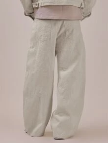 Musero Oversized Loose Fitting Denim Jean In Textured Print Spring Summer Essentials Co Ord Trousers Only - White - View 4