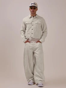Musero Oversized Loose Fitting Denim Jean In Textured Print Spring Summer Essentials Co Ord Trousers Only - White - View 2