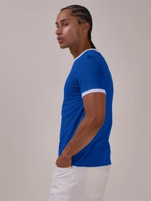 Musero Italia Muscle Fit Ringer Tshirt Contrast Neck And Sleeve Detail Spring Summer Essentials - Blue - View 3
