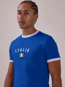 Musero Italia Muscle Fit Ringer Tshirt Contrast Neck And Sleeve Detail Spring Summer Essentials - Blue - View 5