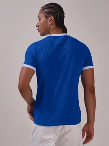 Musero Italia Muscle Fit Ringer Tshirt Contrast Neck And Sleeve Detail Spring Summer Essentials - Blue - View 4