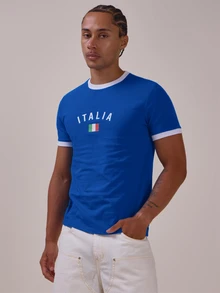 Musero Italia Muscle Fit Ringer Tshirt Contrast Neck And Sleeve Detail Spring Summer Essentials - Blue - View 2