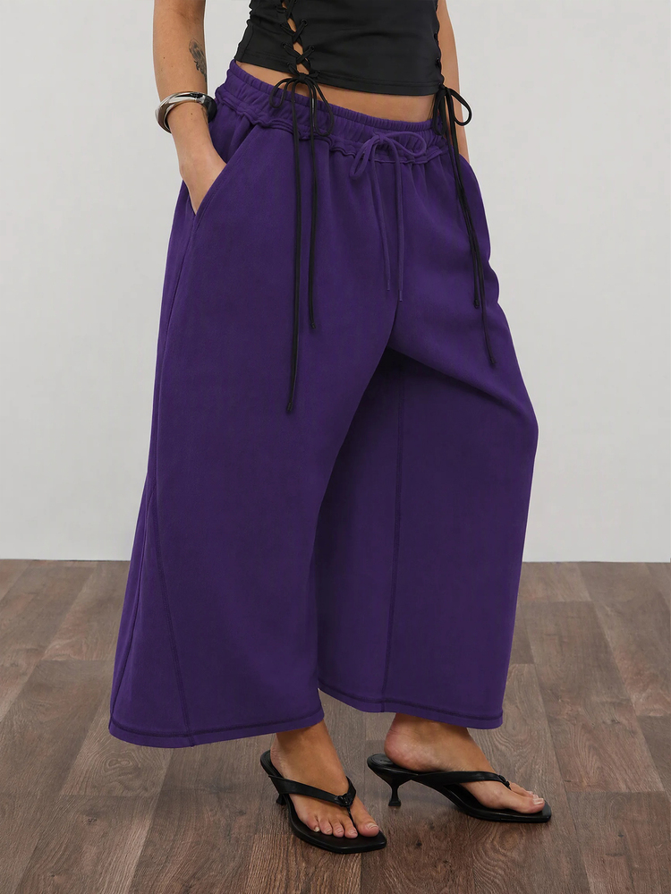 COUREZ Low Rise Baggy Cropped Joggers /Y2K Spring Clothes For Women Grey Joggers Casual Going Out Outfits - Purple - View 4