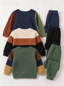 SHEIN Sweatshirt Anak Laki-Laki Motif Blok Warna, Kain Rajut Nyaman, Gaya Kasual untuk Liburan dan Perjalanan, Pakaian Musim Gugur, Sekolah - MultiWarna - View 3