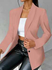 SHEIN Unity Women's Black Long Sleeve Fitted Sexy Suit Jacket, For Winter - Pink - View 1