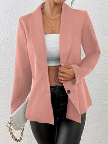 SHEIN Unity Women's Black Long Sleeve Fitted Sexy Suit Jacket, For Winter - Pink - View 3