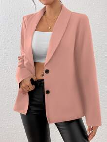 SHEIN Unity Women's Black Long Sleeve Fitted Sexy Suit Jacket, For Winter - Pink - View 6