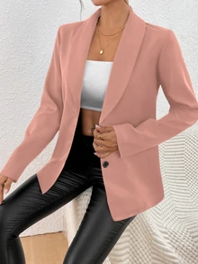 SHEIN Unity Women's Black Long Sleeve Fitted Sexy Suit Jacket, For Winter - Pink - View 4