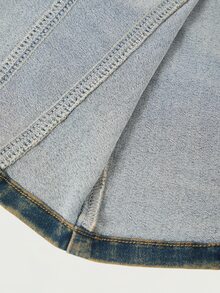 SHEIN Women's Fashionable Versatile Single-Breasted Short Sleeve Denim Jacket - Blue - View 14