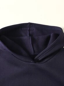 SHEIN Teen Girl Letter Pattern Hoodie Long Sleeve Sweatshirt And Sweatpants Casual Daily Set - Navy Blue - View 9