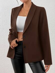 EMERY ROSE Women's Black Long Sleeve Fitted Sexy Blazer Jacket, Winter - Coffee Brown - View 6