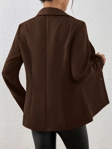 EMERY ROSE Women's Black Long Sleeve Fitted Sexy Blazer Jacket, Winter - Coffee Brown - View 2