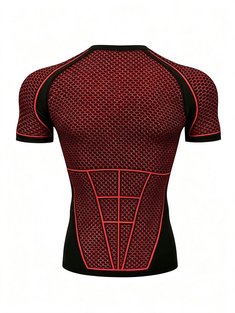 GymBeat Men's Geometric Print Short Sleeve Slim Fit Sports T-Shirt - Black - View 6