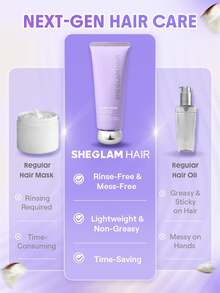 SHEGLAM HAIR كريم الشعر الغني "أون ذا جلو" لتنشيط الشعر في دقيقة واحدة - 70 غرام، ماسك للشعر، بلسم مرطب للشعر يُترك على الشعر، كريم يُترك على الشعر، تحكم في التجعد لمدة 72 ساعة، تغذية عميقة، حماية متعددة الفوائد للشعر التالف أو المجعد - ارجواني فاتح - مشاهدة 8