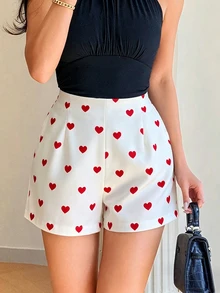 Franclia 夏季女款法式設計直筒高腰簡約浪漫可愛休閒通勤短褲 約會度假款 白色與紅色 - 紅白色 - 查看 4