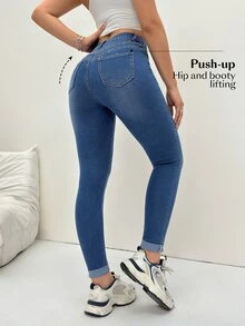 Flexra Women's Casual Washed Slim Fit Jeans - Blue - View 2