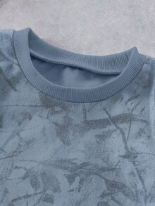 SHEIN Streecool Kids 2件組小男孩休閒純色T恤+短褲套裝，夏季幼兒男童服飾，適合日常穿著、上學、旅行、戶外玩耍、生日，藍色 - 藍色 - 查看 4