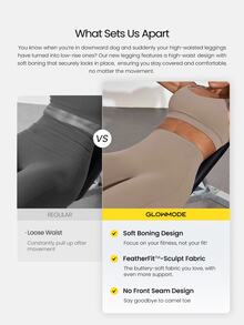 GLOWMODE 24 英寸 CoreHold FeatherFit™-Sculpt CoreHold 防滑贴身塑形无前缝紧身裤，带侧袋，中等强度健身慢跑健身房训练 - 卡其色 - 查看 3