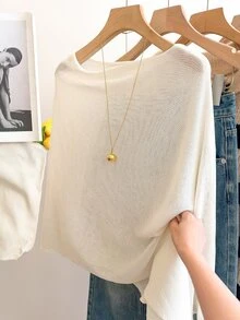 GlowEve Women's Casual Loose Vacation Style White Shawl Poncho Sweater, Suitable For Spring & Summer - White - View 5