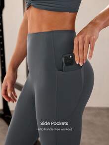 GLOWMODE 24'' CoreHold FeatherFit™-Sculpt CoreHold No Slip Fit Boning Tummy Control No Front Seam Leggings With Side Pockets Workout Gym Spring - charcoal ash - View 5